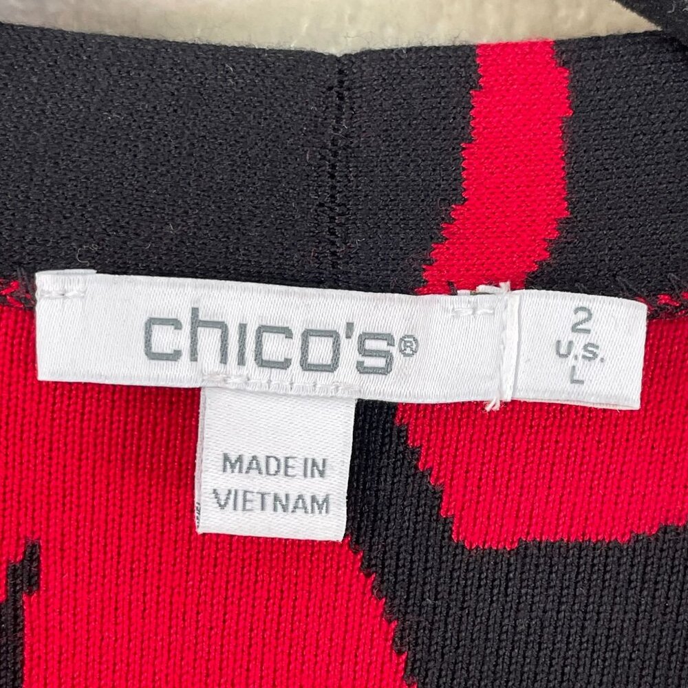 Chicos‎ Womens Large Black Red Open Front Cardigan Jacket Floral - Picture 4 of 10
